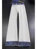 Jeans acampanados para mujer de comercio exterior transfronterizo para primavera y otoño, estilo callejero alto americano, corte fresco y limpio, pantalones rectos adelgazantes con patchwork