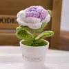 Buquê de Flores Artificiais Cravo Girassol Tricotado à Mão Acabado Transfronteiriço Ornamentos de Plantas em Vasos para Desktop Decoração de Sala de Estar Atacado
