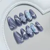 Ojo de Gato Tridimensional Degradado Azul Frío Floral Perla Plateada Elegante Estilo Europeo y Americano Puntas de Uña Desmontables 30 Piezas