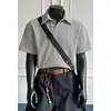 Camisa Polo Listrada Retrô Masculina Primavera Verão Solta Manga Curta Design Limpo Top Casal Gola Camisa