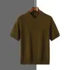 Camiseta de malha masculina de manga curta, gola polo, cor sólida, estilo verão novo, mistura fina de seda de amoreira e lã, transfronteiriça