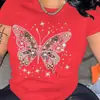 Camiseta Estampada de Desenho Animado com Laço Feminina - Top Casual de Gola Redonda com Manga Curta, Primavera e Verão, Lavável à Máquina, Poliéster Algodão