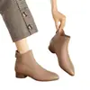 Botines Cortos de Algodón Terciopelo Retro Francés para Mujer 2025 Nuevo Otoño e Invierno Botines de Piel Suave Color Nude Punta Fina Tacón Bajo Grueso Botines de Piel Suave