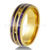 Novo Anel Transfronteiriço de Aço Tungstênio de Três Ranhuras de 8mm Banhado a Ouro com Folha de Ouro de Meteorito em Ambos os Lados da Galáxia no Meio, Romântico Retrô