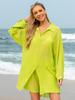 Traje de baño sexy para mujer, con protección solar para playa, estilo europeo y americano, para vacaciones en la playa en Hawái, con camisa y pantalones cortos.