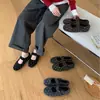 Zapatos Mary Jane de Lana con Puntos Franceses, Punta Redonda y Suela Plana para Mujer 2026 Otoño Invierno Estilo Ballet Zapatos Peludos