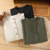Camisa Simple de Algodón y Lino de Color Sólido para Mujer, Jersey Holgado Retro Zen de Primavera, Top de Manga Larga para Mamás