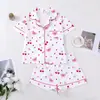 Comércio transfronteiriço novo pijama feminino estampado gola virada para baixo manga curta shorts roupa de casa europeia e americana pijama feminino