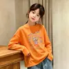 Roupa íntima de algodão puro com gola redonda para meninas no outono, camiseta elegante e versátil de manga comprida com corte solto para meninas
