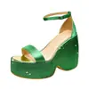 2023 Sapatos de Plataforma de Seda para Comércio Plataforma Sandálias Strass Novo Dourado Verde Cabeça Quadrada
