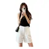 Shorts rectos de lino estilo "old money" para mujer, shorts casuales de pierna ancha de algodón-lino finos de verano, pantalones de longitud media
