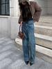 GAGD Jeans de Moda con Patrón Slub, Línea Dividida Desconstruida Machete, Pantalones Tipo Cocoon Banana Sueltos de Mujer para Todo