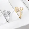 Anillo Abierto de Circonita Cúbica con Forma de Corazón Estilo Chanel de Venta Caliente Europea y Americana, Joyería Exquisita y de Gama Alta para el Dedo Índice de Cobre Puro