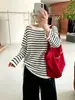 Top de punto a rayas holgado de un solo hombro para mujer talla grande Mujer 2026 Otoño Diseño talla grande Top con cordón