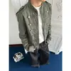 Chaqueta Napoleón Retro Americana de Cuello Alto Doble Botonadura Diseño para Hombres y Mujeres Sentido del Diseño Estilo de Corte Ajustado Chaqueta de Mezclilla Desgastada