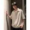 Camisa Manga Curta Falsa Duas Peças Estilo Americano para Homem, Patchwork Listrado, Camisa Casual de Meia Manga, Camiseta Masculina de Seda Gelada para o Verão