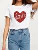 2023 Nota en forma de corazón Street Shrimp Crewneck Camiseta blanca estampada de manga corta para mujer Comercio exterior transfronterizo ebay Amazon