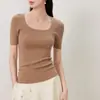 Jansan Yangtze 60 Peças Design de Gola Quadrada Lã Sintética Slim Malha Camiseta Básica Manga Curta para Mulheres