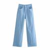 Ins Blogger Street Pantalones de Mezclilla Drapeados de Cintura Alta de Pierna Ancha Holgados Adelgazantes Rectos Lazy Estilo Coreano Pantalones Largos hasta el Piso