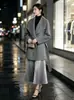 Elegante abrigo de lana de longitud media con cordones estilo francés, top de invierno adelgazante, abrigo de lana de doble cara holgado engrosado