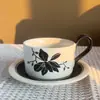 Juego de taza y platillo de café con mango largo, taza de cerámica vintage, taza exquisita, taza de té de la tarde de alta gama, taza floral