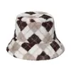Gorro de Invierno para Mujer Transfronterizo Amazon Europa y América Moda Otoño e Invierno Color Geométrico Cuadros de Diamantes Sombrero de Pescador Imitación de Piel de Conejo para Mujer