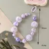 Corrente para Celular de Macaron Pom-Pom com Contas Pintadas à Mão para Mulheres, Acessório de Pulso Fofo, Capa de Celular com Contas, Pingente Chaveiro para Bolsa