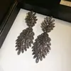 Aretes de aguja plateada con diamantes, diseño de flor ovalada de resina y gota de agua, estilo retro vintage, aretes versátiles