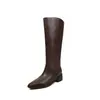 Piel de plena flor, caña ancha, botas de montar, colección de invierno 2026, tacón medio grueso, punta cuadrada pequeña, estilo sin cordones, piel genuina, botas altas de caña larga para mujer