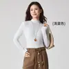 Camiseta interior de mezcla de seda para mujer de otoño e invierno, tejido Tencel Lyocell, cuello alto pequeño, camiseta estilo coreano, top de punto de manga larga adelgazante