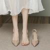 Sapatos de Casamento Femininos de Salto Alto Estilo Francês para Primavera e Verão, Rasos, Tamanho Grande, Moda 2025, Cor Nude, Versátil Stiletto Bico Fechado Inspirado em Chanel