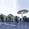 Gran Cenador con Forma de Paraguas de Acero Inoxidable, Pabellón Hongo de Parque, Estructura de Pabellón Nube Pétalo, Escultura de Árbol Paisajística