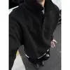 Moletom gola alta cinza escuro para homens, adequado para primavera e outono, com visual sofisticado, manga longa como base e gola estilo retrô americano