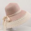 Sombrero de Paja para Mujer Verano Encaje Ala Ancha Sombrero para el Sol de Mujer que Afina el Rostro Estilo Japonés Pequeño Vacaciones Playa Mar Sombrero para el Sol
