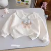 Moletom de Menina para Primavera e Outono Moda Bebê Personalidade Infantil Tendência Poá Gola Peter Pan Desenho Laço Doce Top