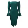 D3090 Ropa para Mujer Tallas Grandes Comercio Exterior Amazon Europea y Americana Primavera y Verano Manga de Trompeta Bolsillo Ajustado a la Cadera Moda Vestido Europeo y Americano