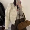 Casaco suéter feminino, estilo coreano, versátil para outono e inverno, caimento solto, efeito emagrecedor, design retrô, zíper duplo, blusa de malha da moda com mangas compridas
