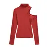 Ropa de Mujer al por Mayor Transfronteriza Estilo Europeo y Americano Cuello Alto Chica Picante Diseño Hueco Camiseta de Manga Larga Primavera Hombros Descubiertos Cintura Ceñida Camiseta Básica