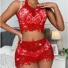 TZ16 Amazon Europa e América Hot Drilling Sexy Underwear Ponto de perfuração Gypsophila Cross-border Mesh 2 peças Uniforme Tentação