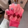 Luvas Espessas Versáteis Fofas para Estudantes, Simples, Compatíveis com Tela de Toque, Cinco Dedos, Pelúcia, Xadrez, Luvas de Inverno para Ciclismo para Mulheres