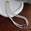 Colar de Pérolas da Família Shi Branco Frio com Colar Corrente Clavicular de Cristal Branco Natural
