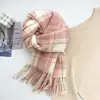 Bufanda Cuadros Estilo Coreano para Mujer, Bufanda de Invierno con Ambiente Estudiantil, Abrigo Engrosado y Cálido, Chal con Borlas de Imitación Cachemir para Mujer