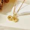 Joia de Aço Inoxidável Pingente Digital Dourado e Prateado Simples Número 8 Pingente de Concha Cravejado com Diamantes Colar com Corrente de Clavícula para Mulheres