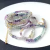 Pulseira de Fluorita Cor Natural Jingyao Pulseira Gradiente Arco-Íris Pulseira de Cristal Quadrado Mini Lapidado Atacado Feminino