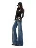 YECHUAN # Pantalones acampanados de mezclilla holgados de tiro bajo para otoño para mujer, pantalones vintage desgastados lavados de tiro bajo hasta el suelo
