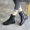 Botas Negras Estilo Martin para Mujer 2020 Otoño e Invierno Nuevas Versátiles Planas con Cordones Botines Cortos Casuales Moda Estilo Británico Botas Individuales Modernas