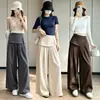 Pantalones de Dos Piezas Falsos de Algodón Tencel con Abertura para Cubrir el Trasero para Mujer, Estilo Delgado 2026 Otoño Nuevo, Holgados, con Caída, Casuales, de Pierna Ancha, Largos