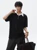 Camisa Polo de Medio Cierre Estilo Old Money para Hombre, Marca de Verano de Moda, Falso Dos Piezas Ajuste Holgado, Camiseta con Cuello Campana, Top Casual Versátil Retro