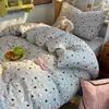Juego de sábanas de gasa estilo pastoral súper suave con estampado de flores pequeñas, juego de sábanas de algodón 100% nuevo para dormitorio de estudiante, juego de tres piezas 4
