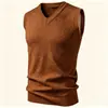 Chaleco de Punto para Hombre de Color Sólido con Cuello en V, Ajuste Delgado, Sin Mangas, Cárdigan, Capa Interior de Negocios para Otoño Invierno, Chaleco Suéter al por Mayor